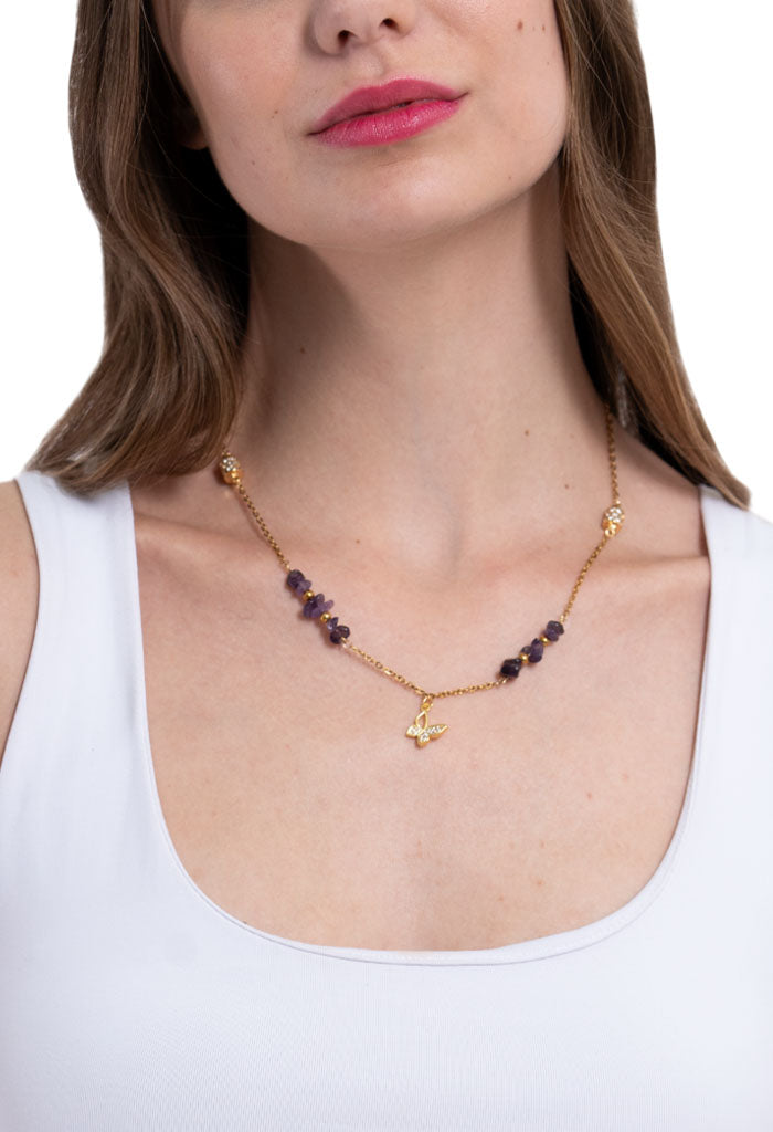 Collar Mariposa Amatista Zirconia Blanca