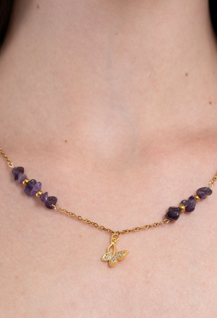 Collar Mariposa Amatista Zirconia Blanca