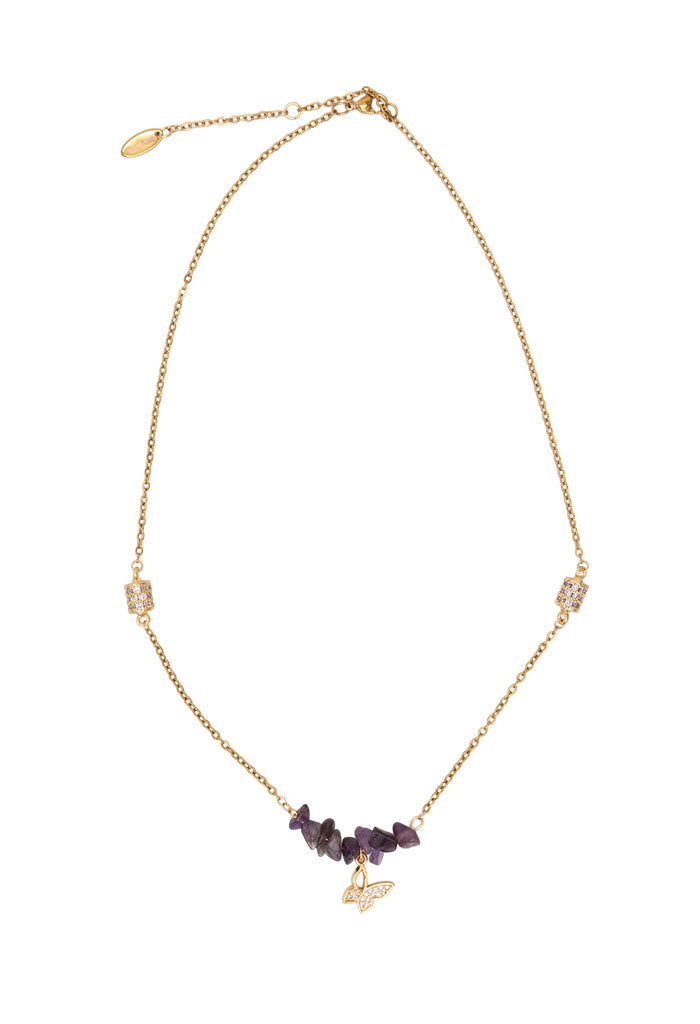 Collar Amatista  Mariposa Zirconia Blanca