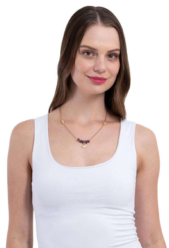 Collar Amatista  Mariposa Zirconia Blanca