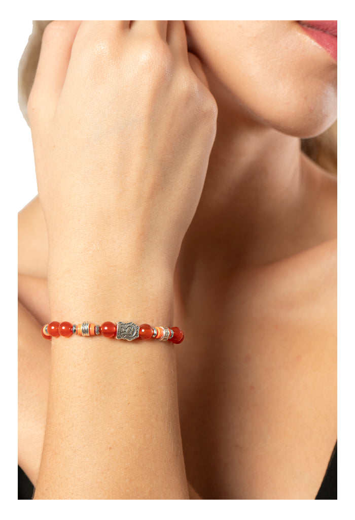 Pulsera Luna Conejo Agata Naranja