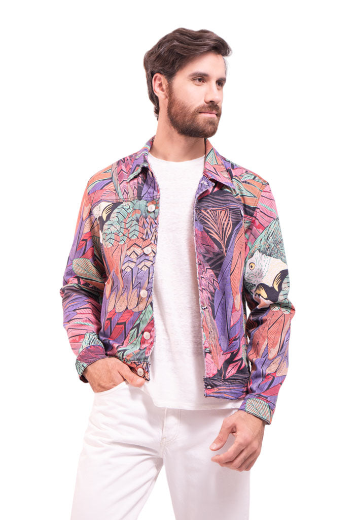 Chamarra Guacamaya Negro Rosa Para Hombre