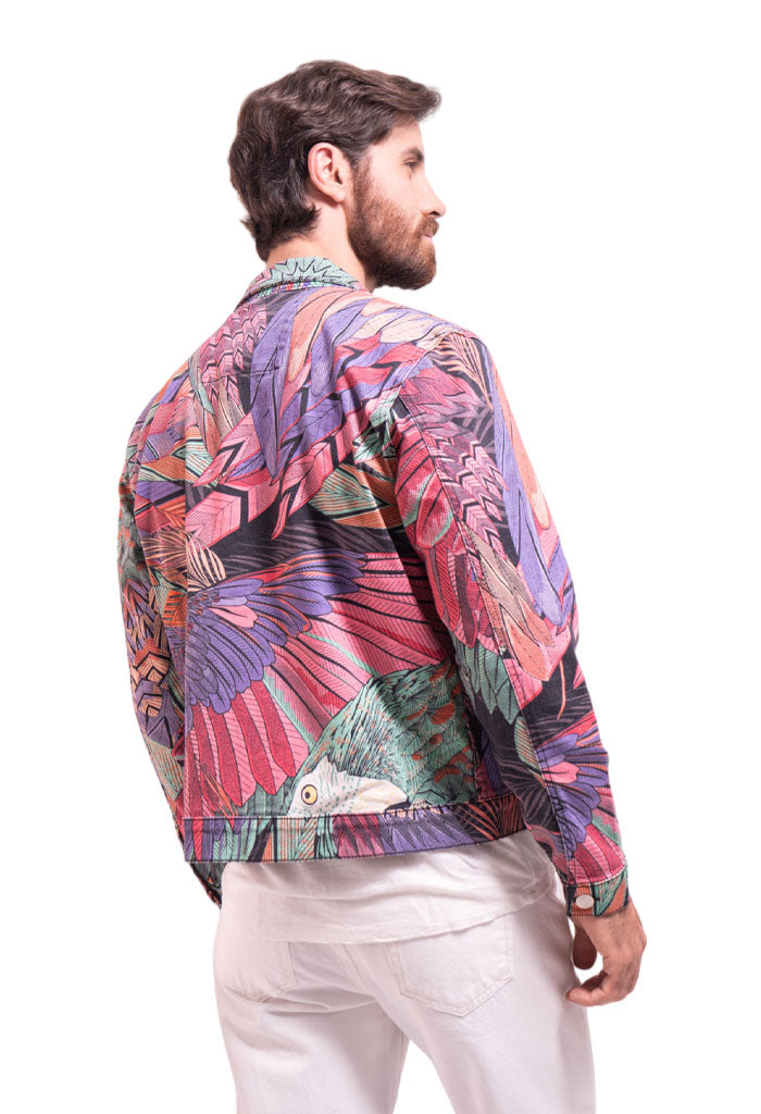 Chamarra Guacamaya Negro Rosa Para Hombre