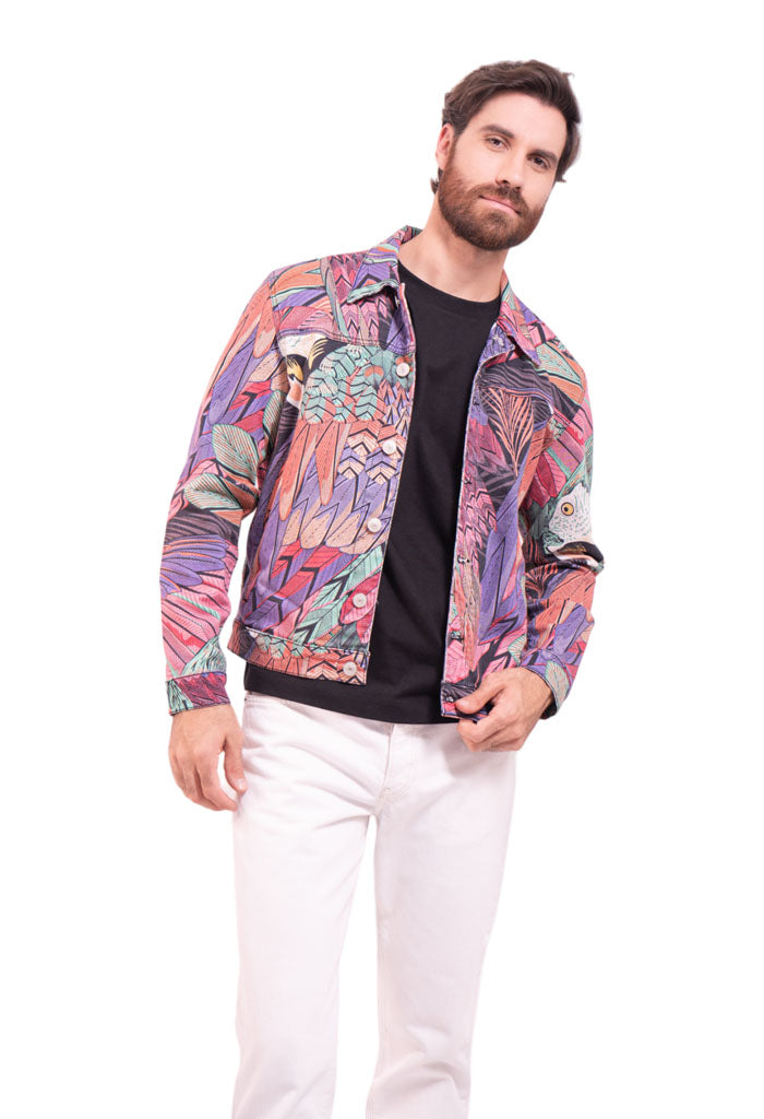 Chamarra Guacamaya Negro Rosa Para Hombre