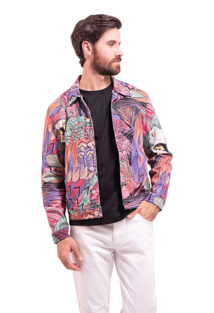 Chamarra Guacamaya Negro Rosa Para Hombre