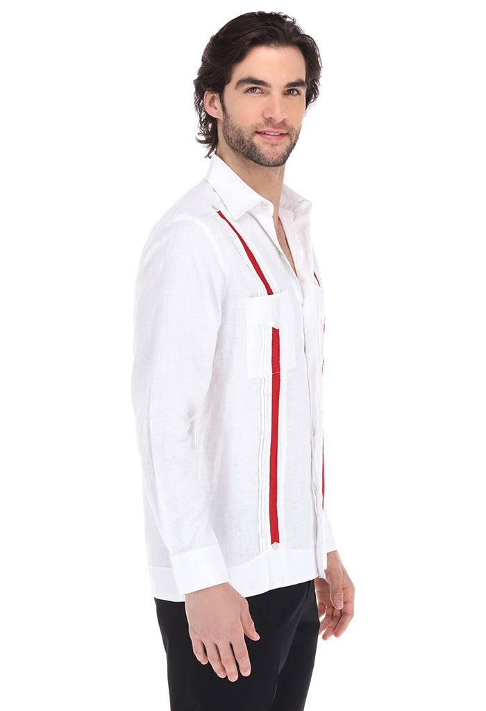 Guayabera con Franjas Campos Rojo