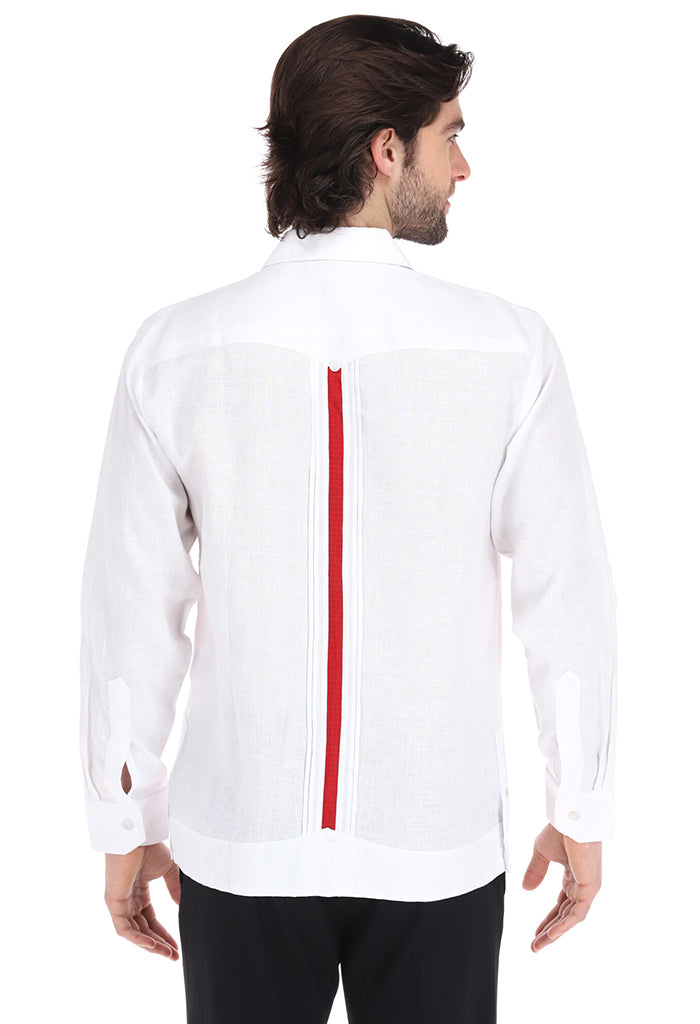 Guayabera con Franjas Campos Rojo