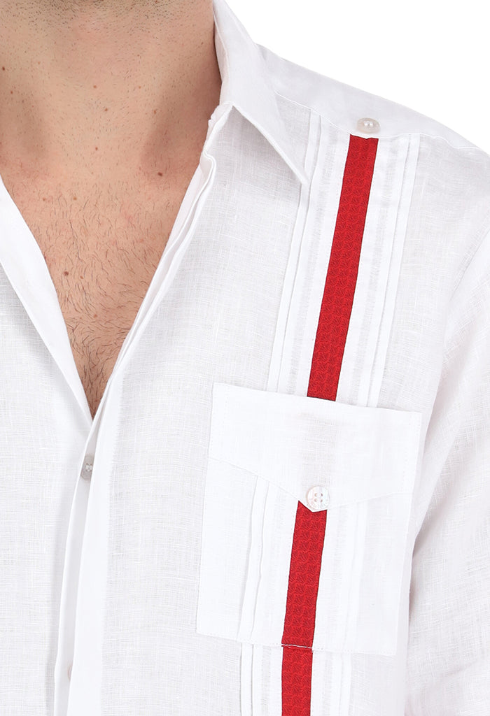 Guayabera con Franjas Campos Rojo