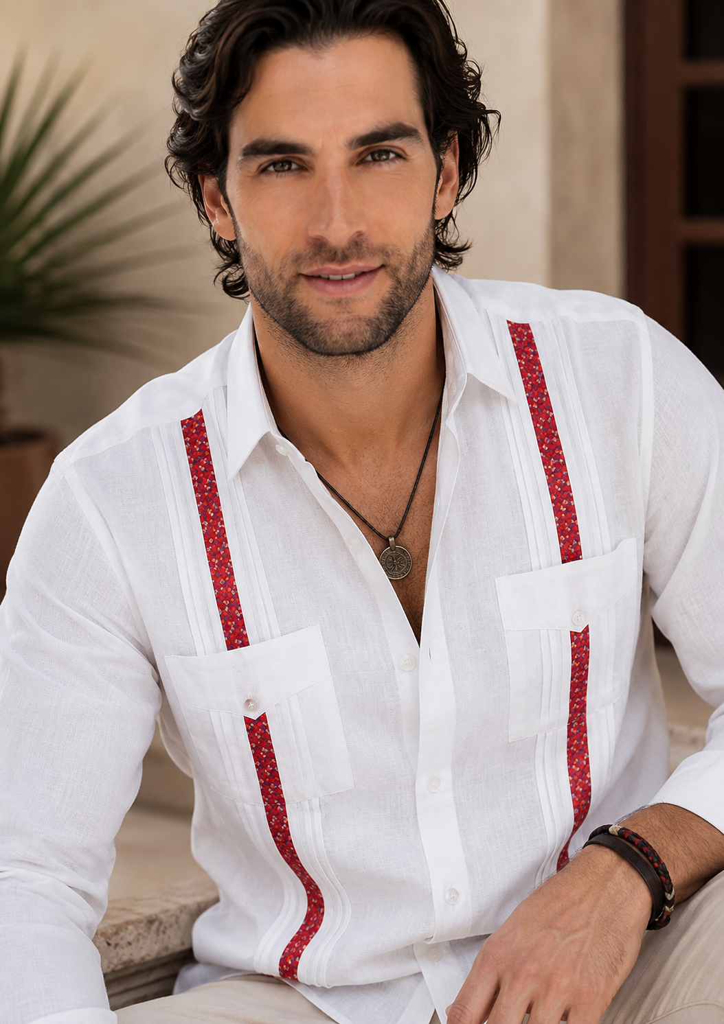 Guayabera con Franjas Colibrí Rojo