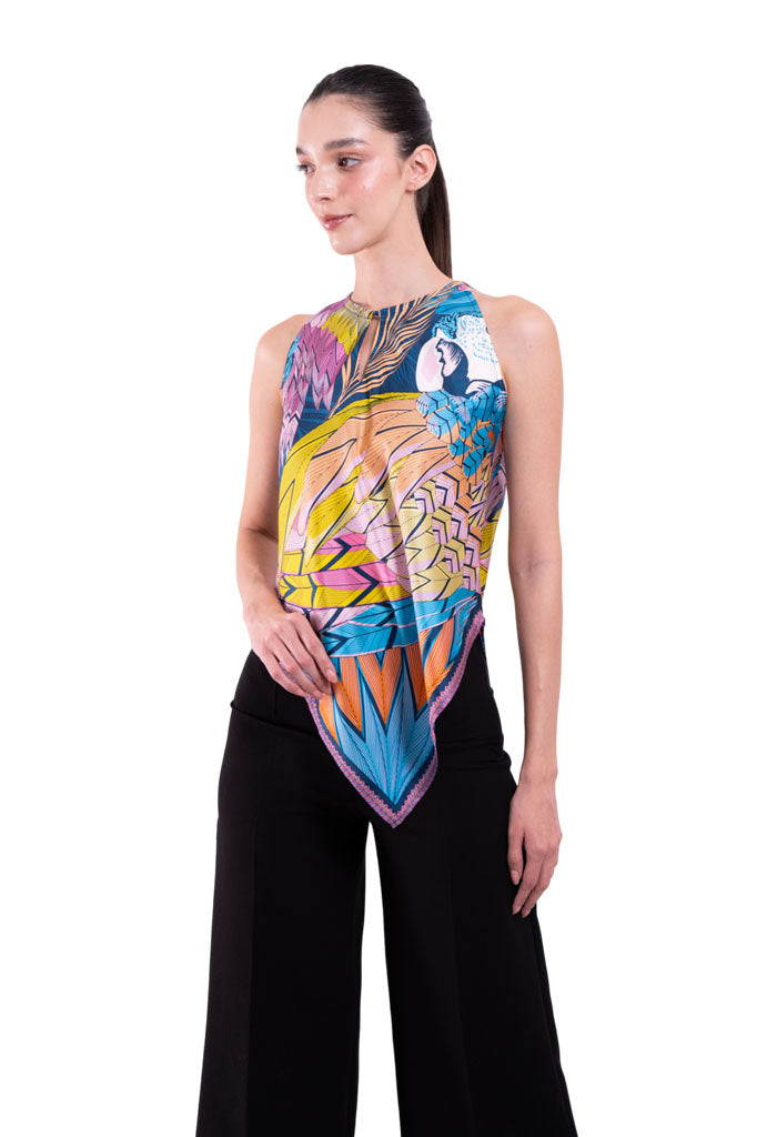 Blusa Cuello Ajustable Guacamaya Azul Acero