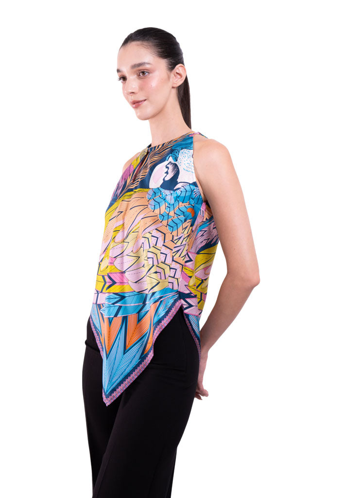 Blusa Cuello Ajustable Guacamaya Azul Acero