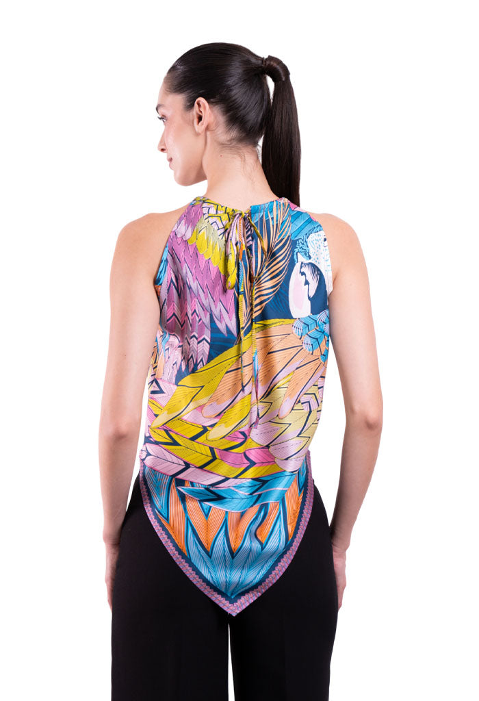 Blusa Cuello Ajustable Guacamaya Azul Acero