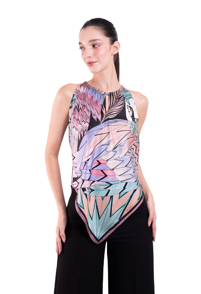 Blusa Cuello Ajustable Guacamaya Negro/Rosa