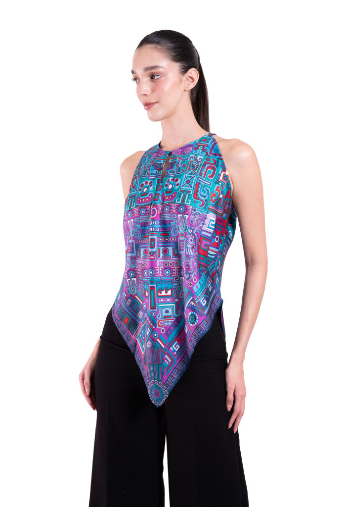 Blusa Cuello Ajustable Ruta Puuc Azul/Morado