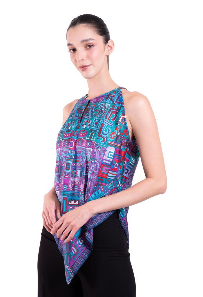 Blusa Cuello Ajustable Ruta Puuc Azul/Morado