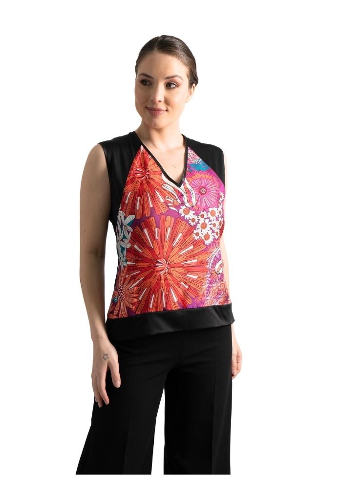 Blusa Caudal Herbolaria Flores Azul Acero