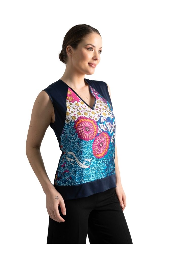 Blusa Caudal Herbolaria Flores Azul/Rosa