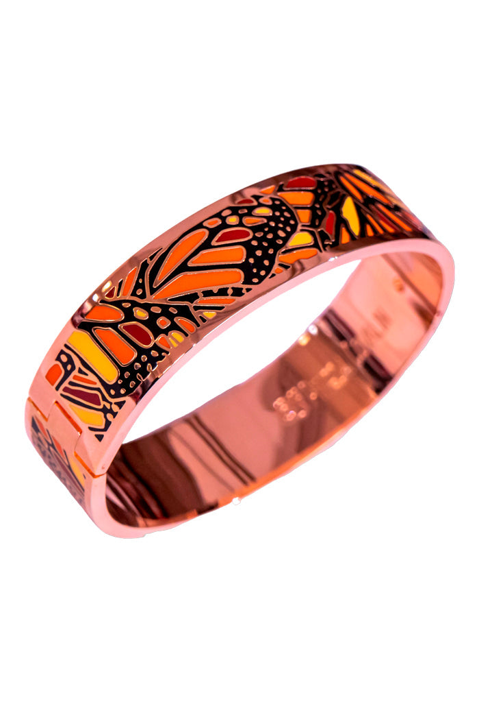 Brazalete Mariposa Monarca Esmaltado con Baño de Oro Rosa