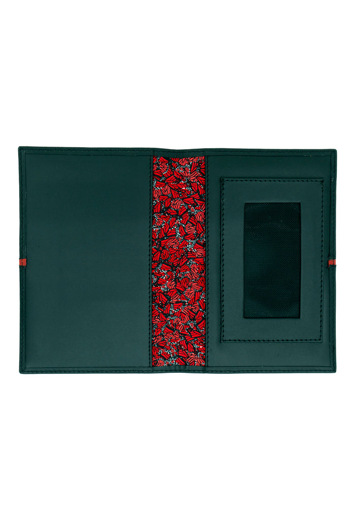 Porta Pasaporte Kukxaan Negro Ribete Rojo Mariposa Monarca Rojo