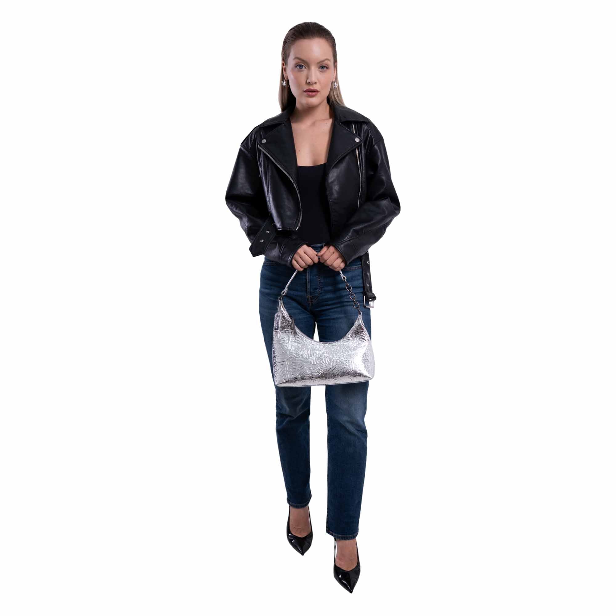Bolsa Hobo Sáasil Piel Grabado Mariposa