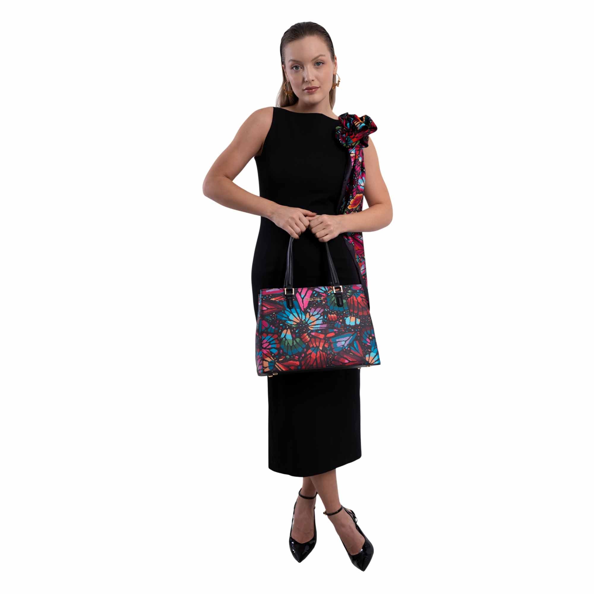 Bolsa Satchel Kan Ek’ Saffiano Mariposa Bordada
