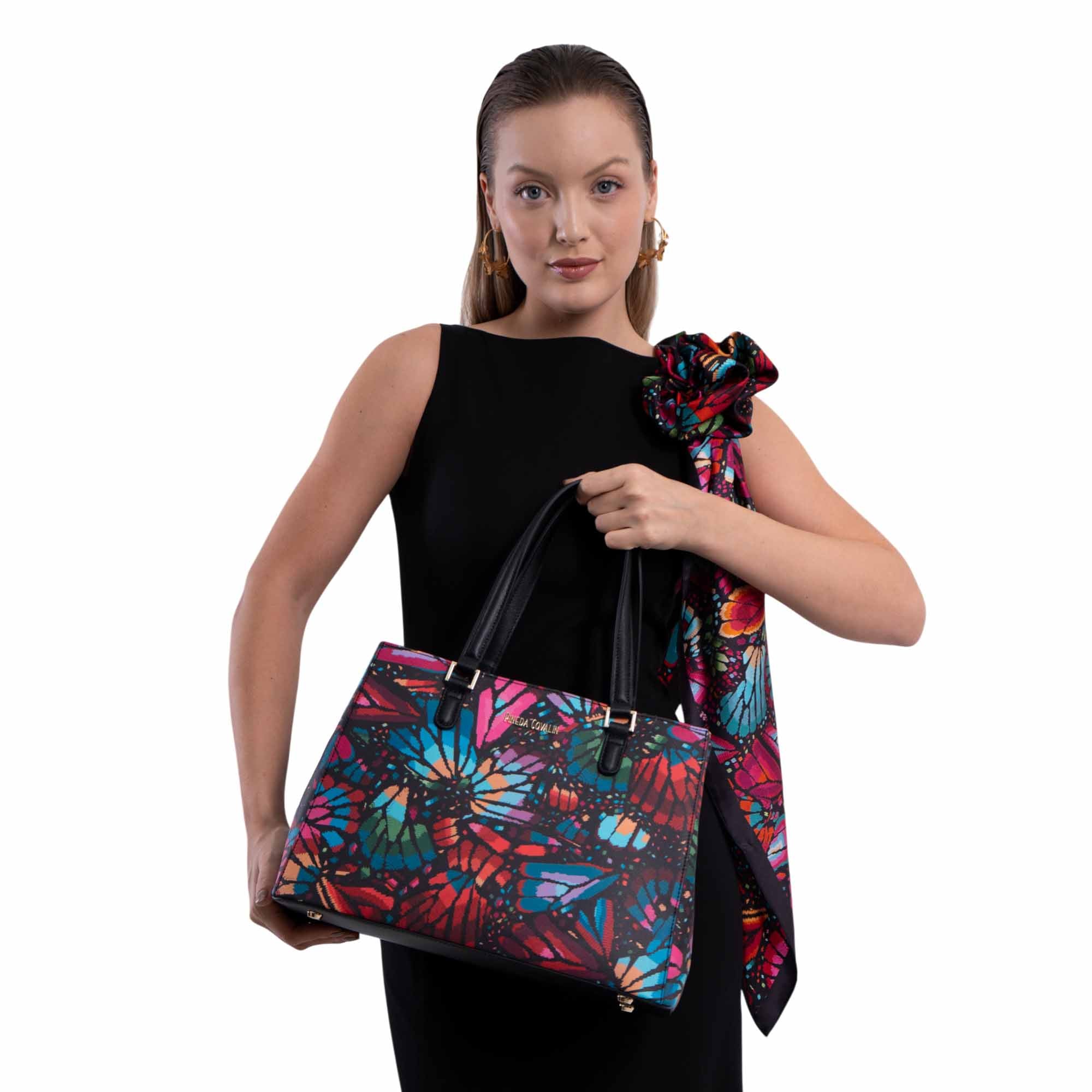 Bolsa Satchel Kan Ek’ Saffiano Mariposa Bordada
