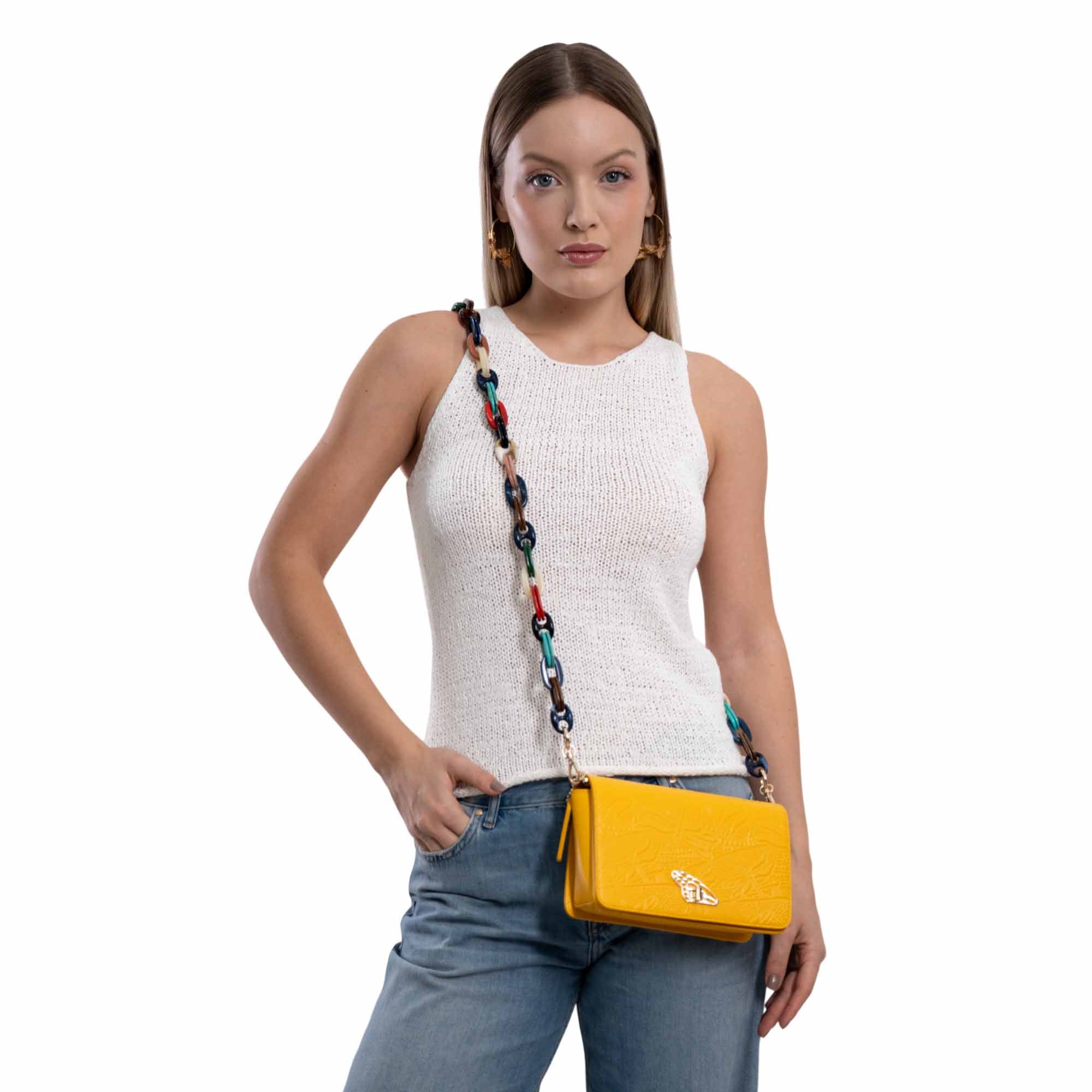 Bolsa Crossbody Kan Piel Grabado Libélula