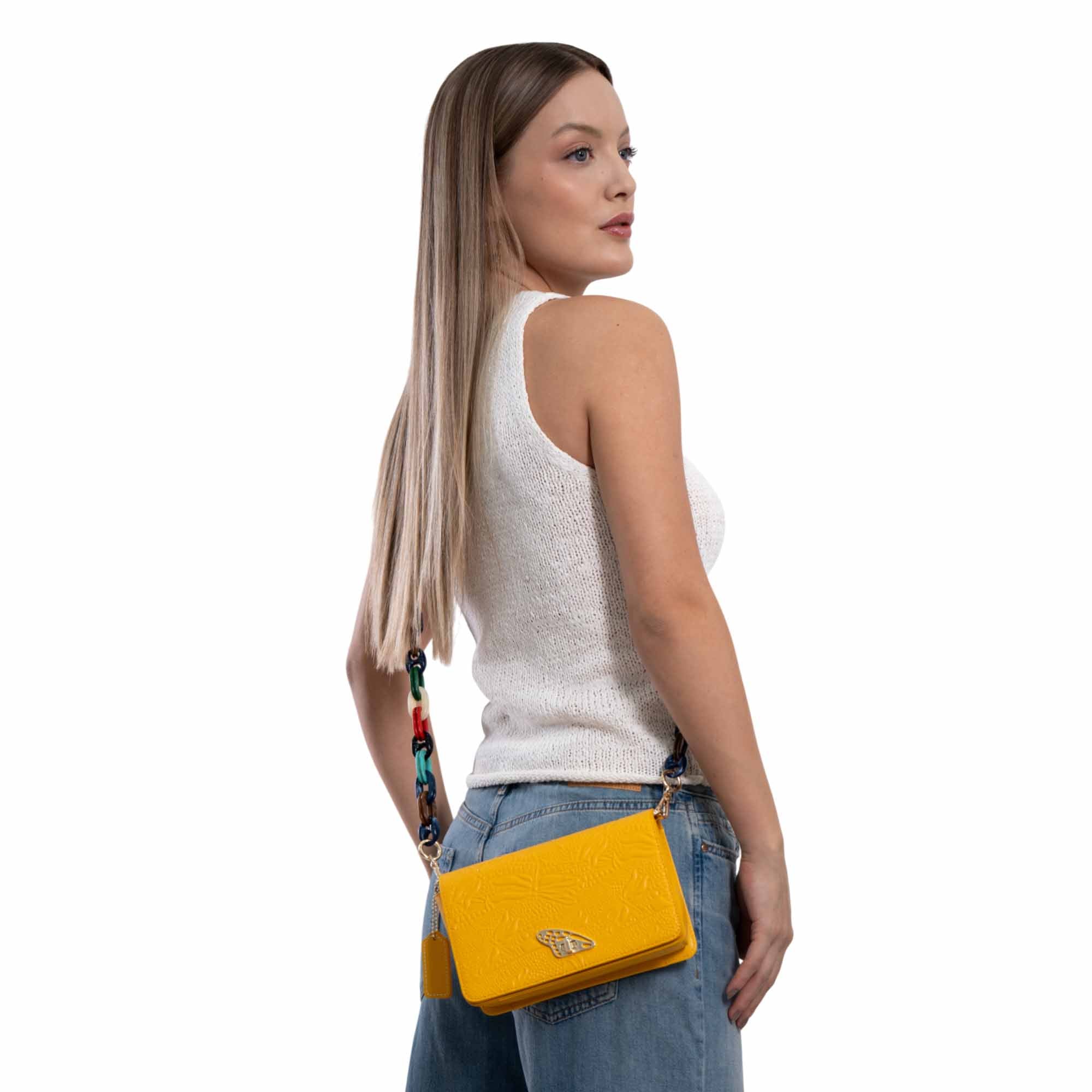 Bolsa Crossbody Kan Piel Grabado Libélula