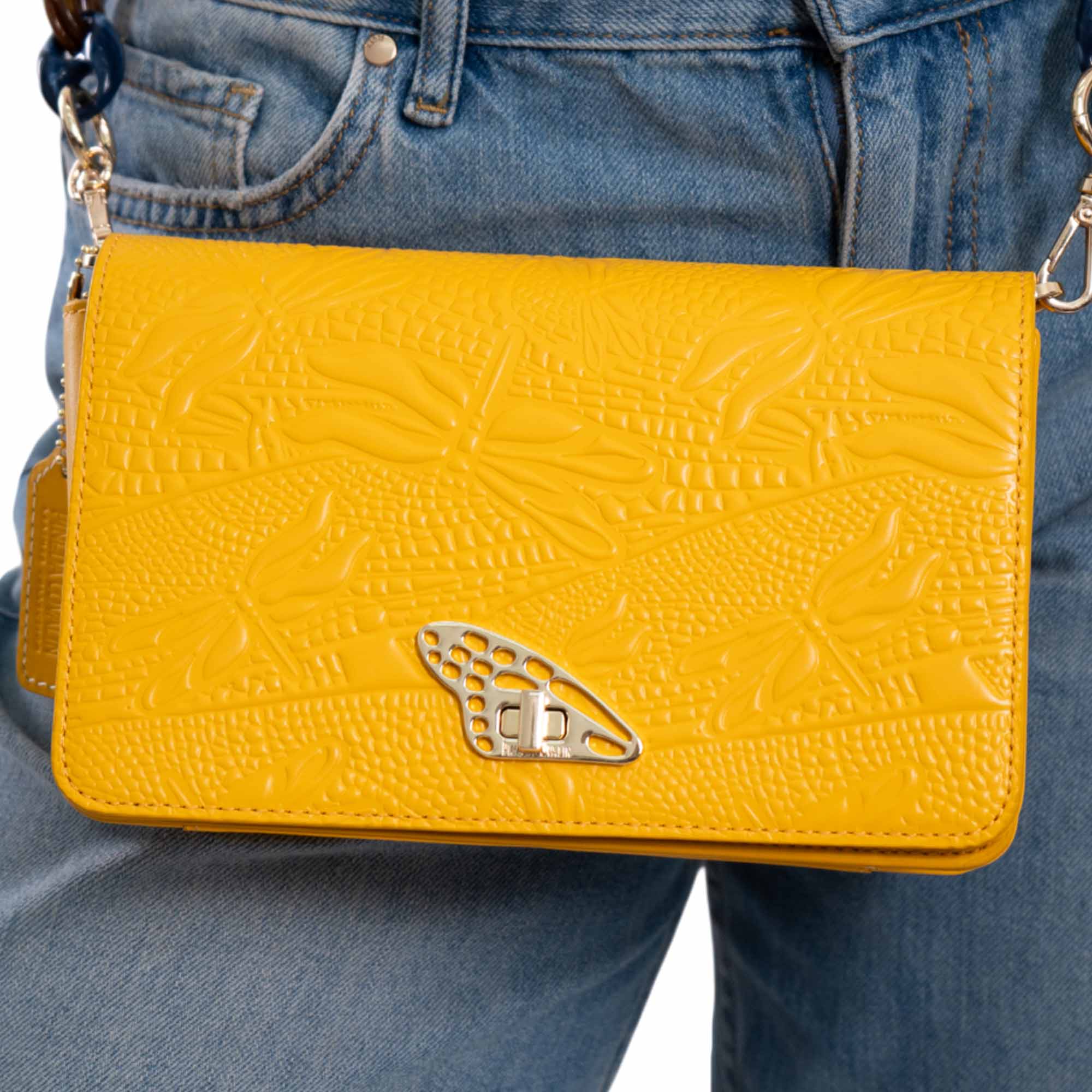 Bolsa Crossbody Kan Piel Grabado Libélula