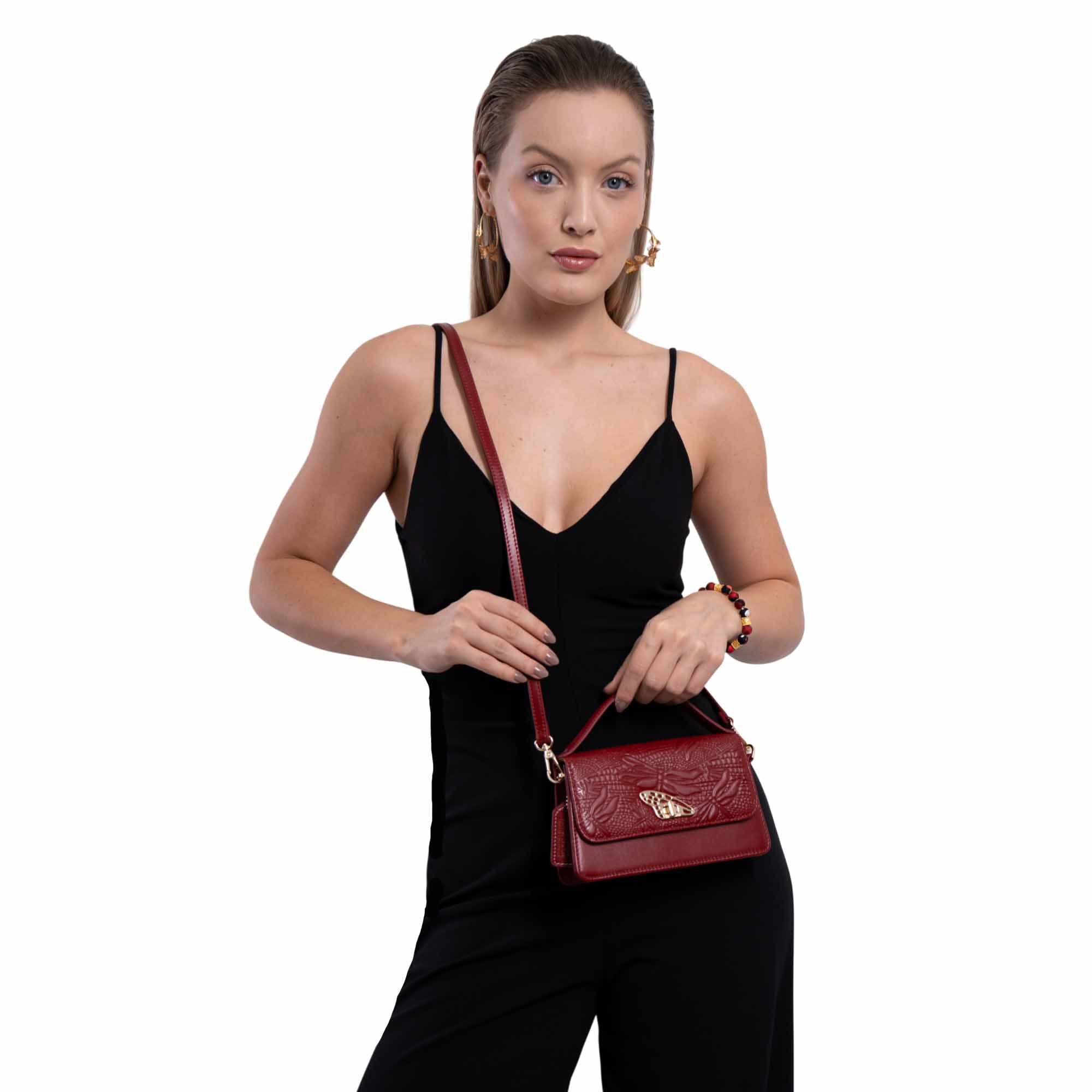Mini Crossbody Sihul Piel Grabado Libelula
