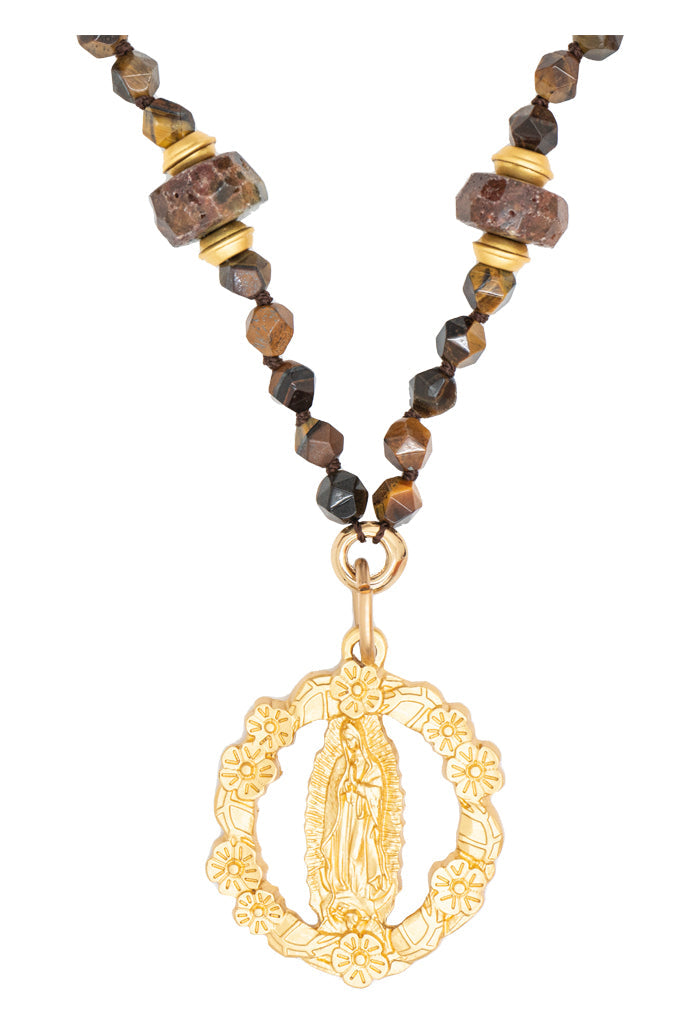 Collar Virgen de Guadalupe Estilo Vintage Café