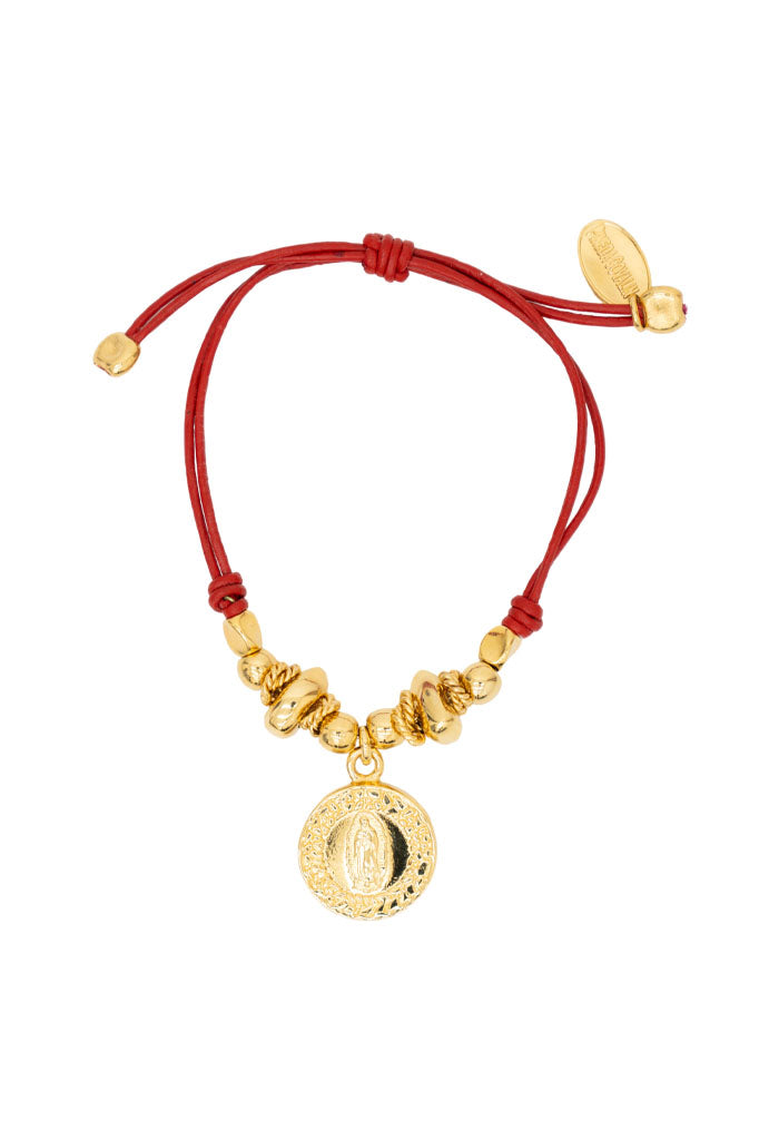 Pulsera Cuero Rojo Virgen