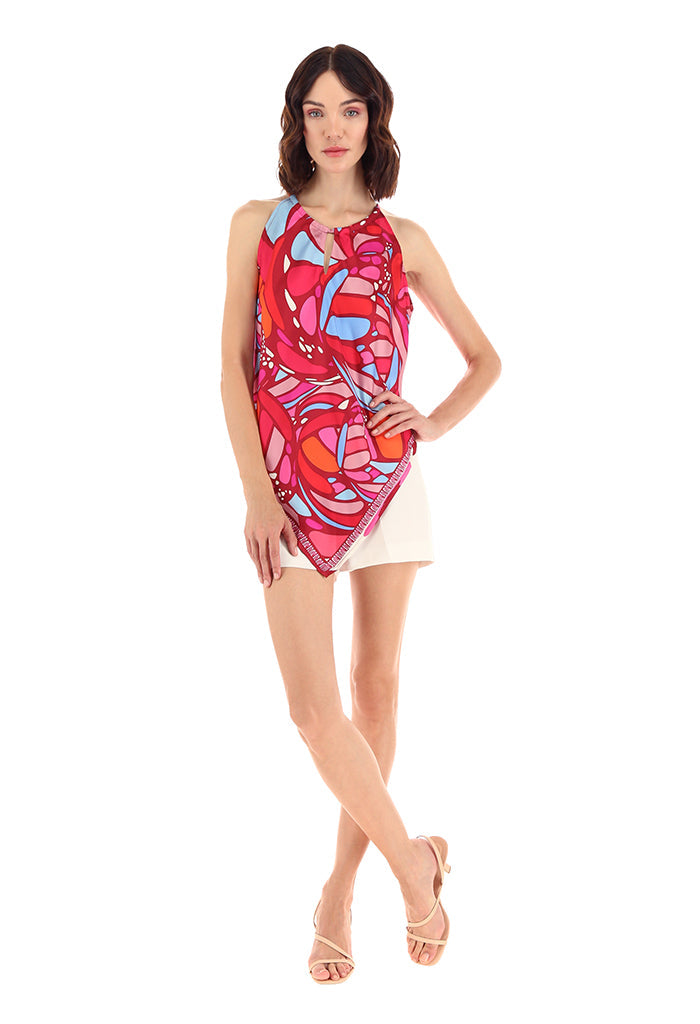 Blusa Cuello Ajustable Mariposa Abstracta