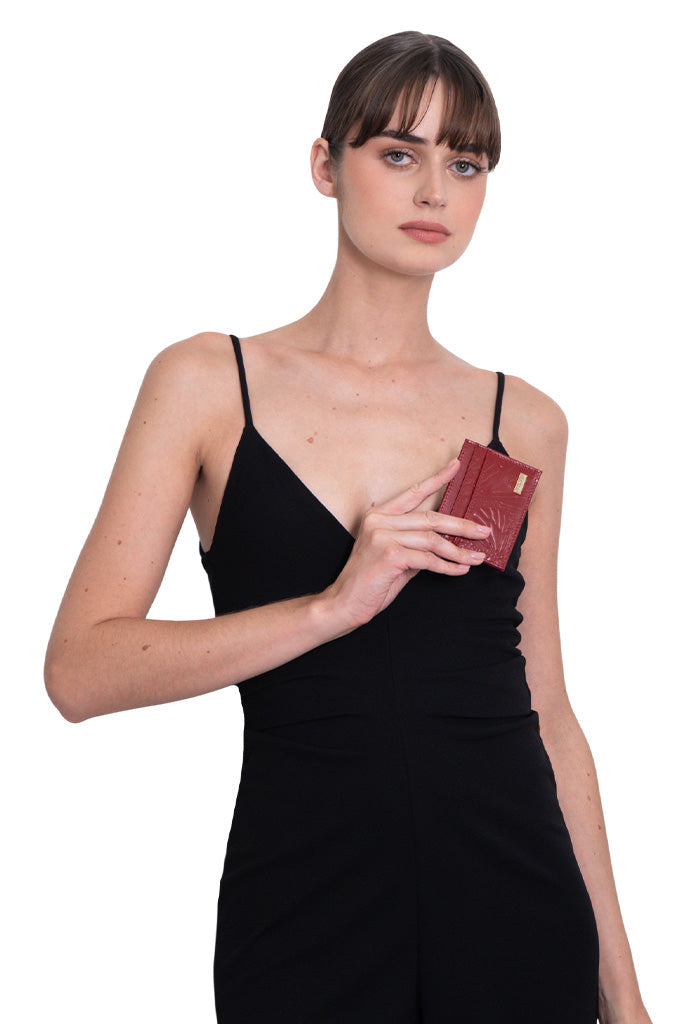 Tarjetero Kuxtal Piel Grabado Mariposa