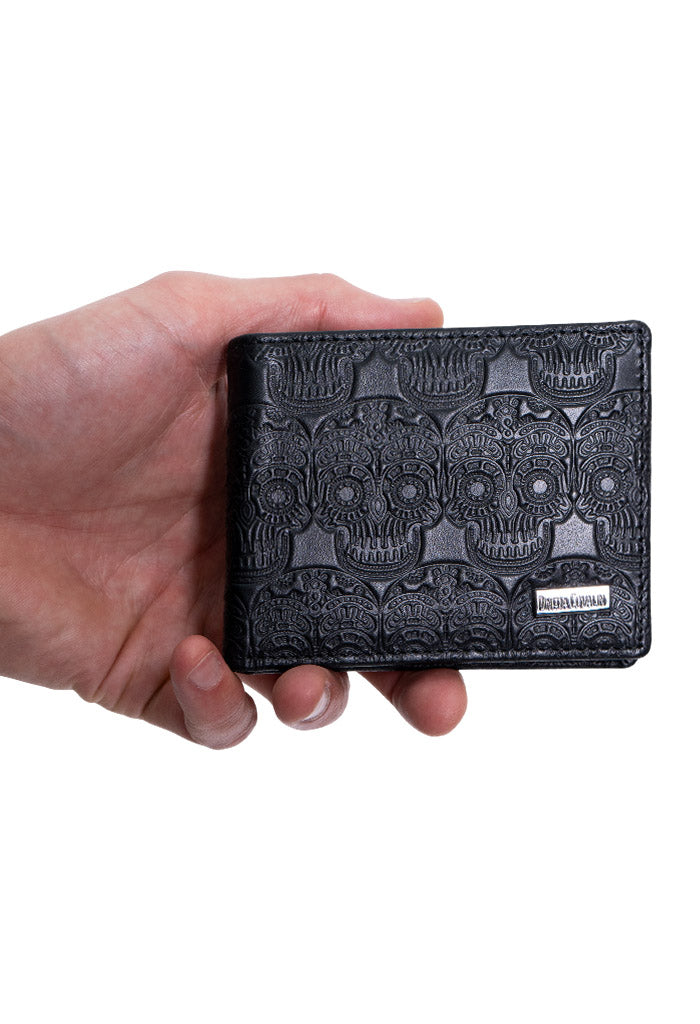 Cartera Tuumben De Piel Grabado Tzompantli