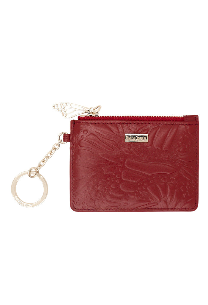 Tarjetero c/llavero Neek de Piel Grabado Mariposa