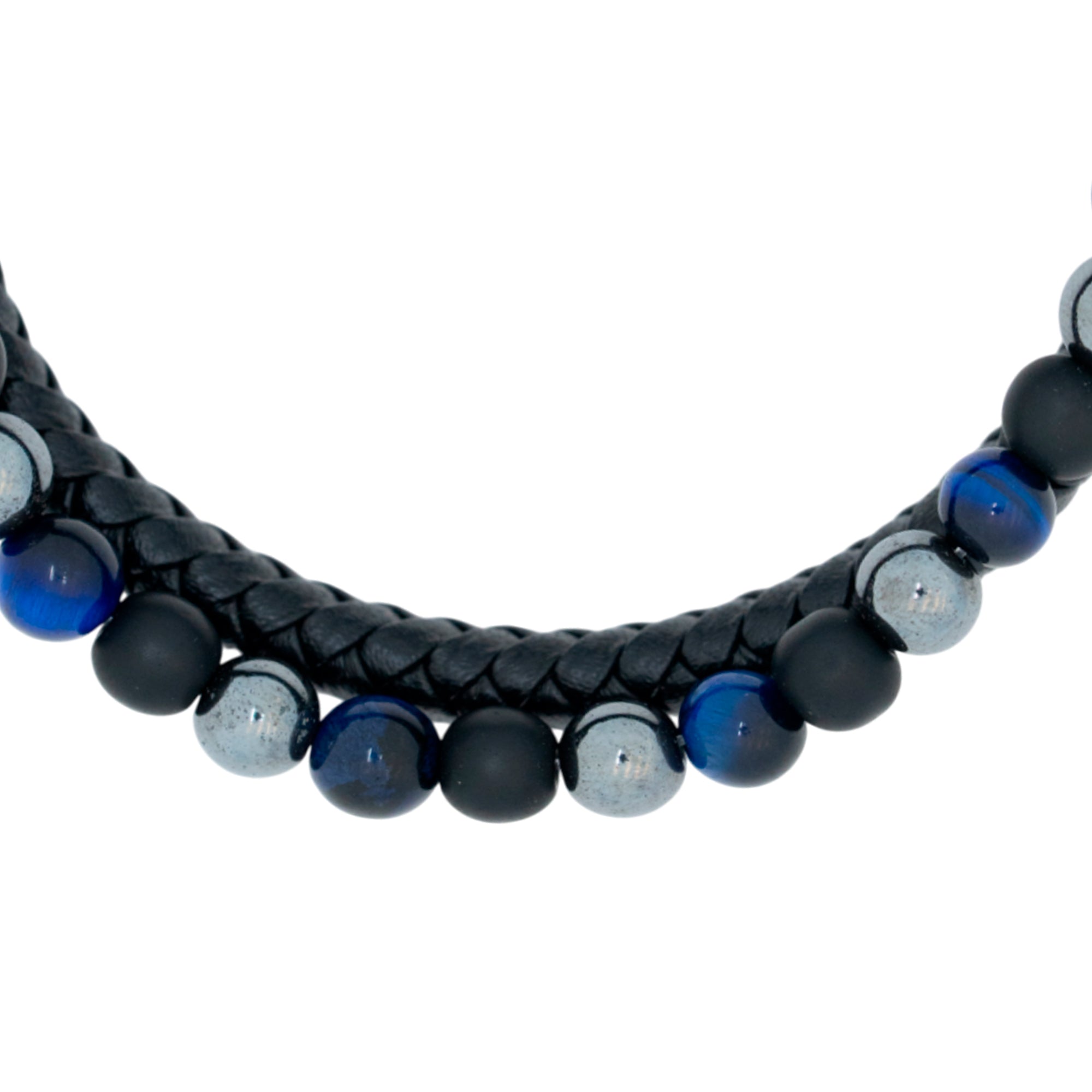 Pulsera doble Piel negra Ojo de Tigre