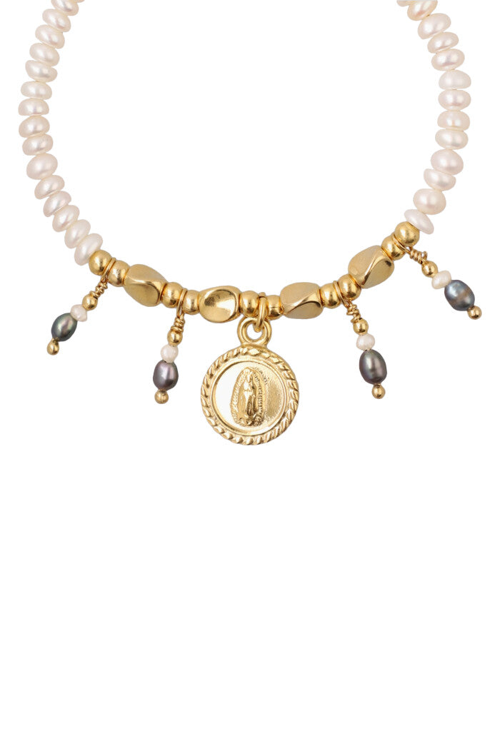 Pulsera con perlas Virgen mini redondel