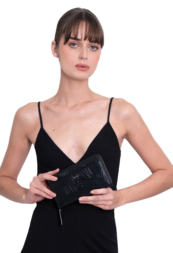 Cartera Grande Piel Grabado Mariposa