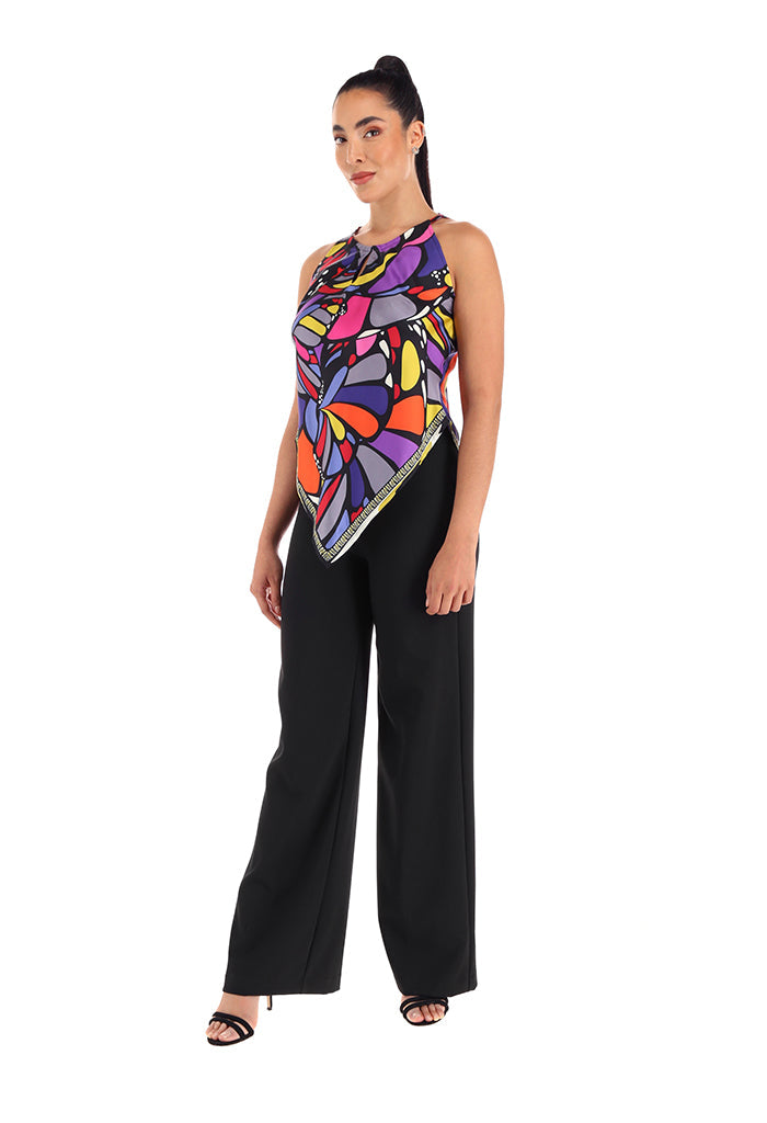 Blusa Cuello Ajustable Mariposa Abstracta