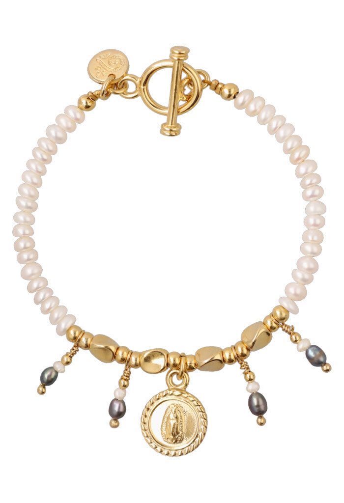 Pulsera con perlas Virgen mini redondel