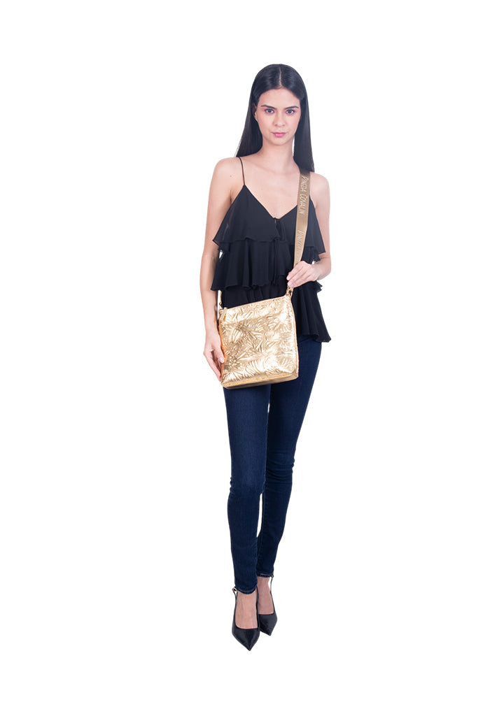 Messenger Bag Xíimbal de Piel Grabado Mariposa