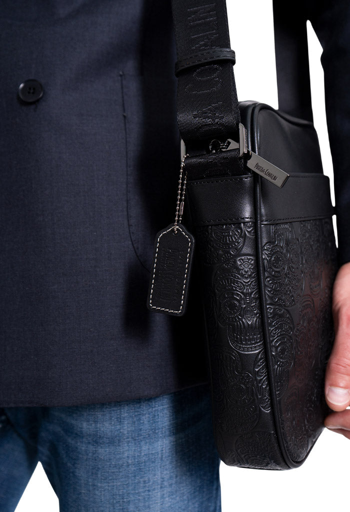 Messenger Bag Kaabal de Piel Grabado Tzompantli