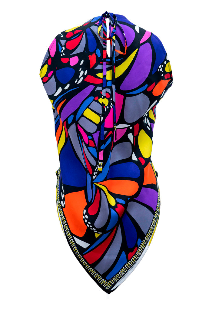 Blusa Cuello Ajustable Mariposa Abstracta