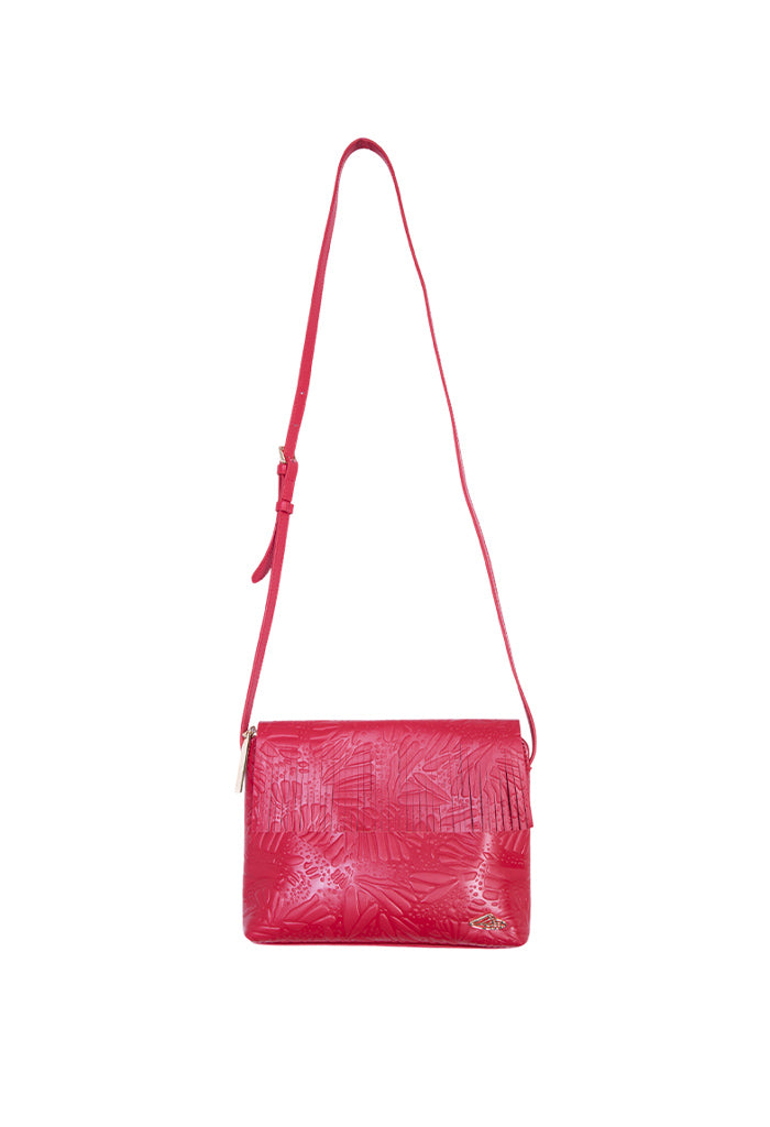 Crossbody Paach de Piel Grabado Mariposa