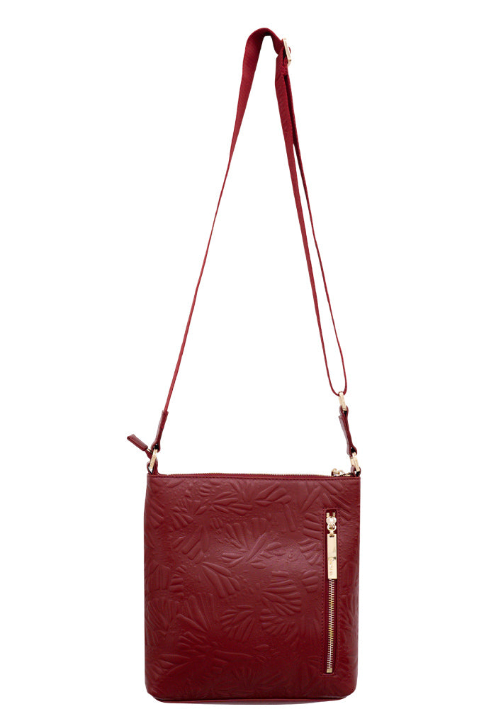 Messenger Bag Xíimbal de Piel Grabado Mariposa