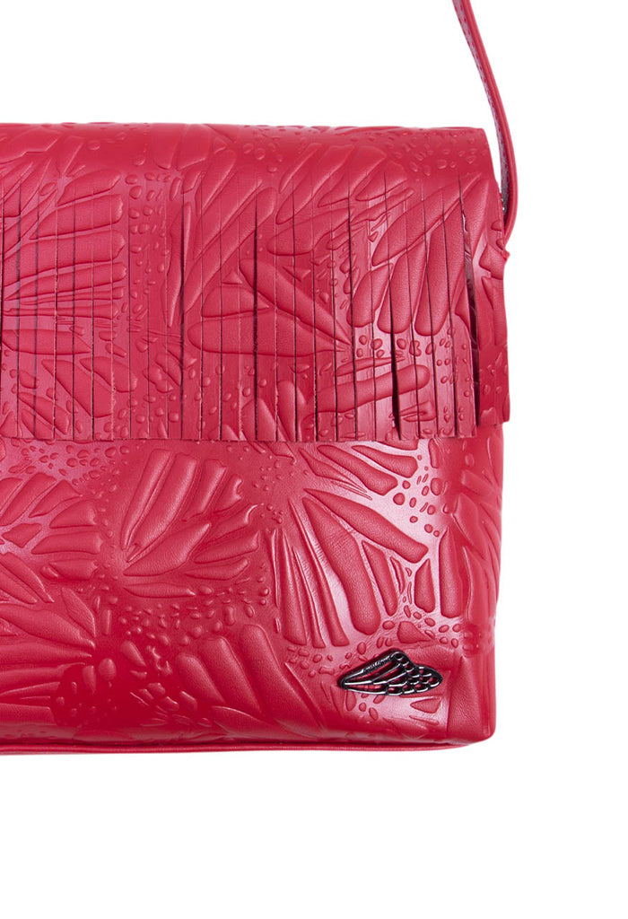 Crossbody Paach de Piel Grabado Mariposa