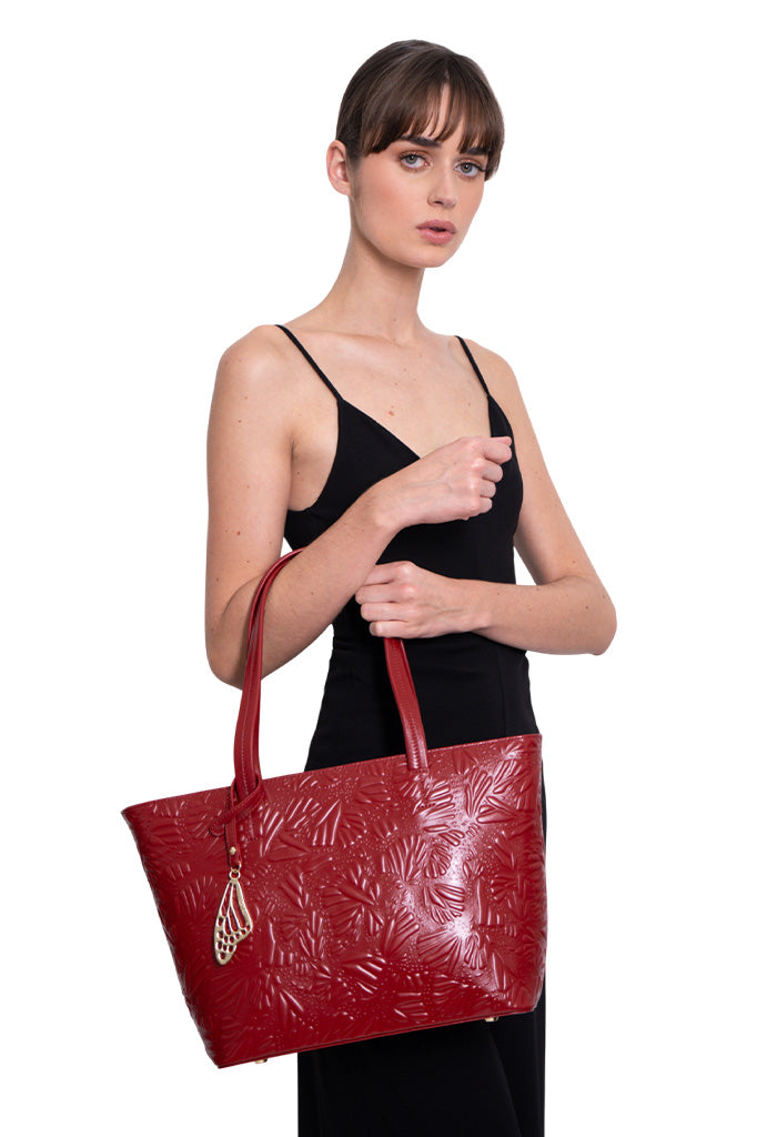 Tote K'iin de Piel Grabado Mariposa