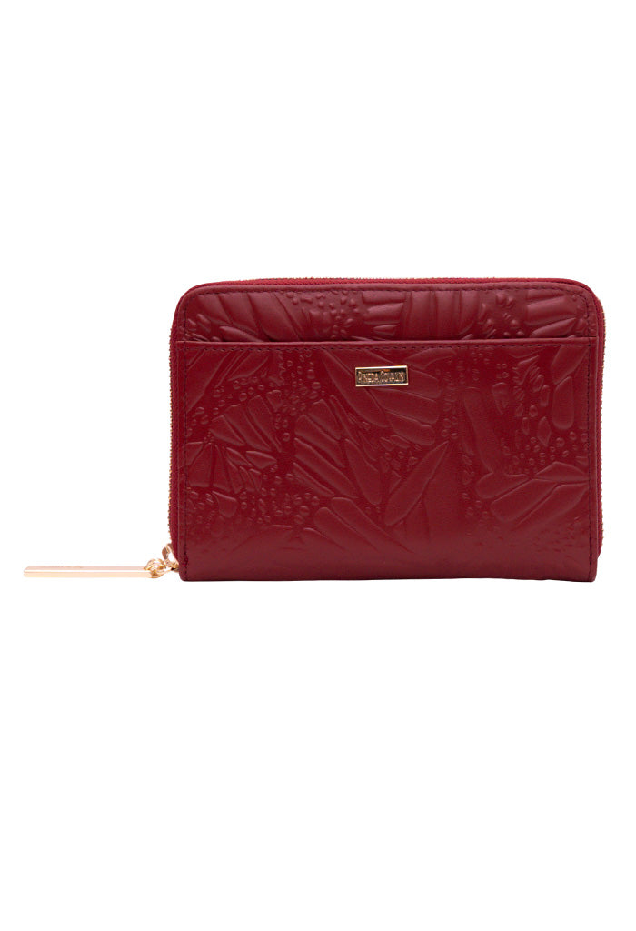 Cartera Mediana Piel Grabado Mariposa