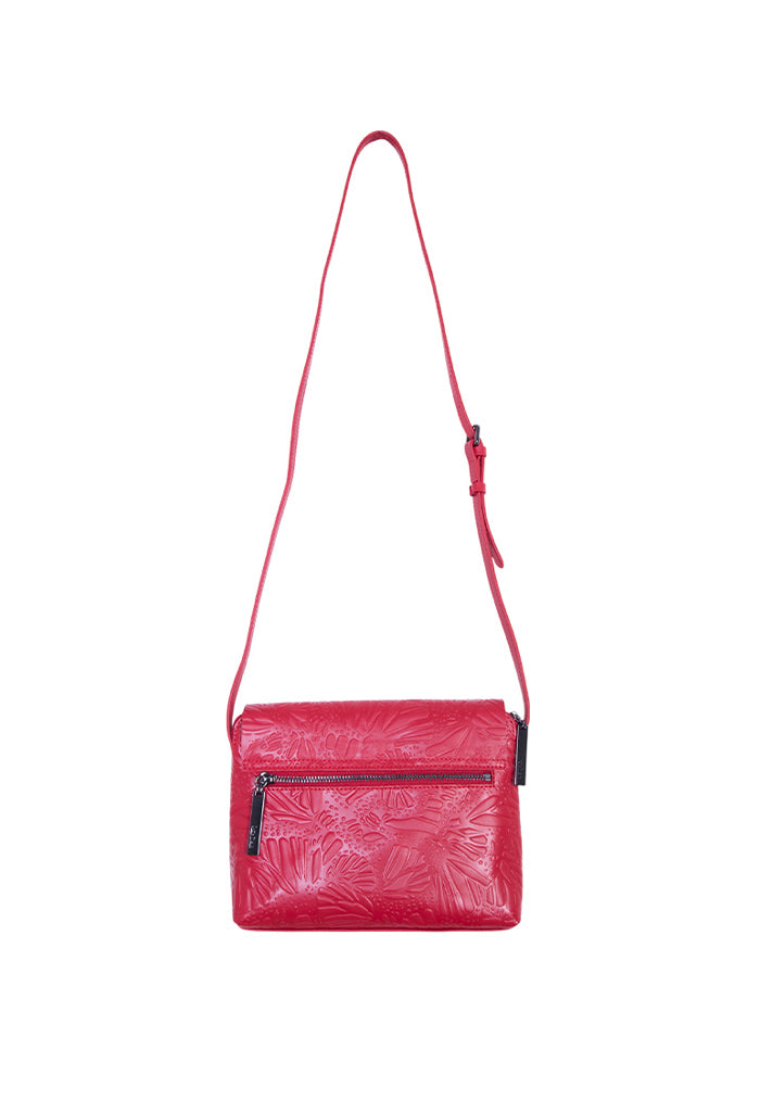 Crossbody Paach de Piel Grabado Mariposa